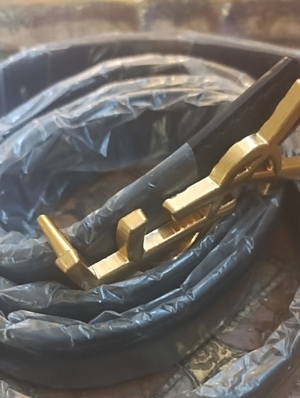 Gold-Tone Detail Buckle Black Faux Leather Belt - Women's Accessory